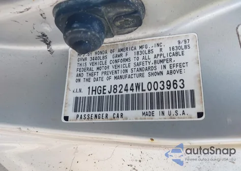 1998 Honda Civic Ex из США, поврежденный, VIN 1HGEJ8244WL003963